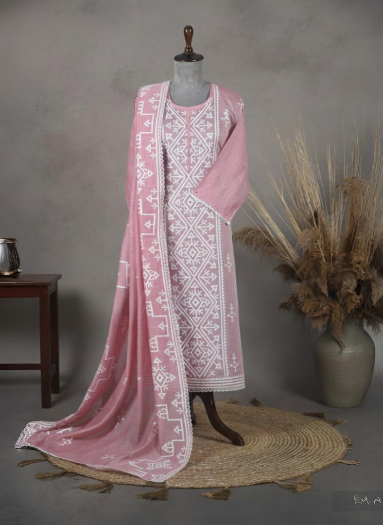 Pure Mulmul Chanderi Applique Embroidery Suit With Dupatta