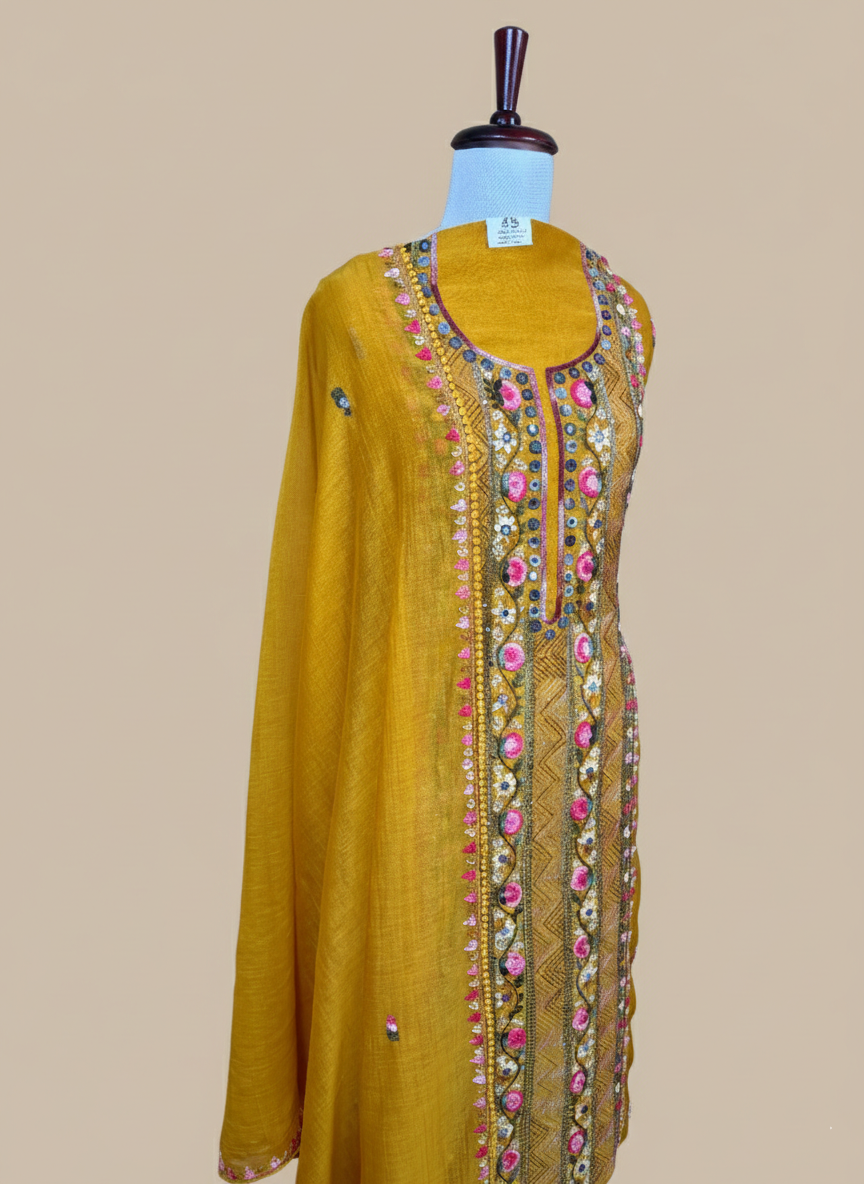 Pure Mulmul Chanderi with Kantha Hand Embroidery Suit