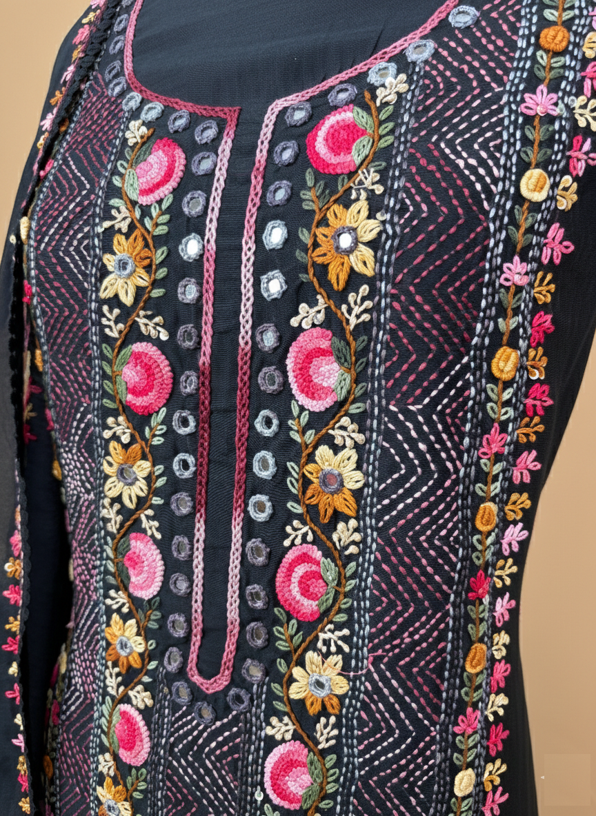 Pure Mulmul Chanderi with Kantha Hand Embroidery Suit