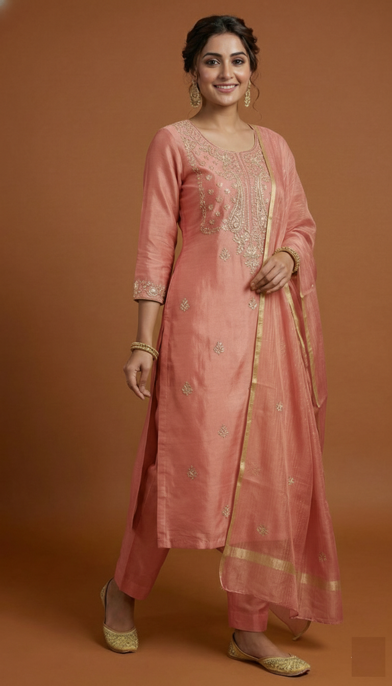 Mango Yellow Pure Tissue with Gotta Patti Embroidery Suit