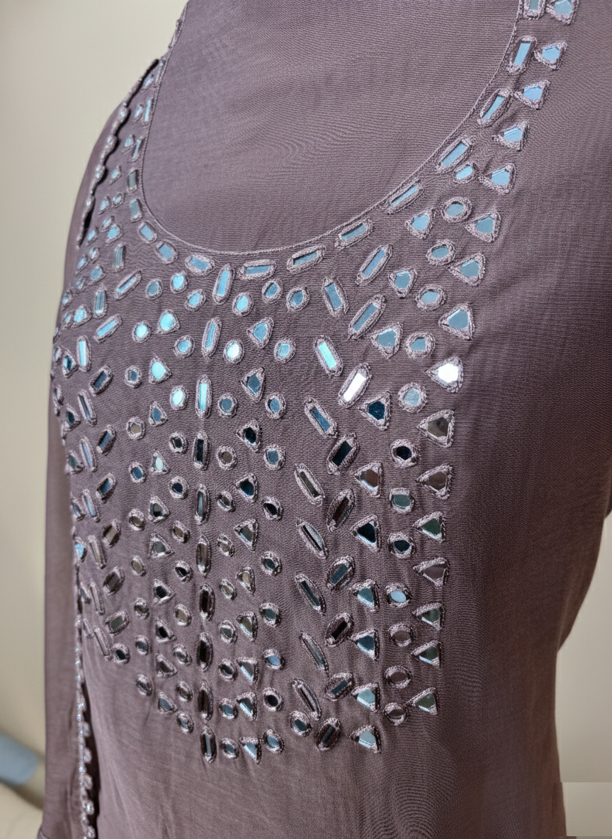 Pure Mulmul Chanderi Mirror and Thread Embroidery Suit Set