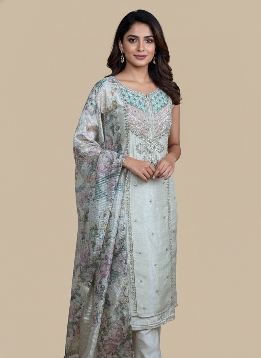 Pure Tissue Handwork Gotta Patti with Zardozi Pearl Suit