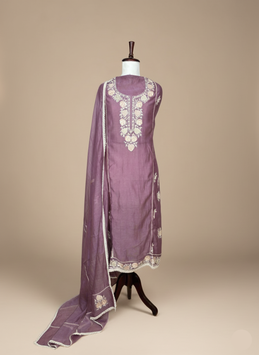 Mulmul Chanderi Suit with Kashmiri Embroidery