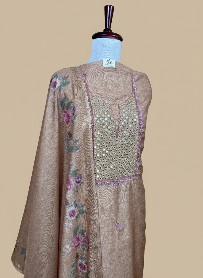 Chanderi Mirror thread Embroidery Suit