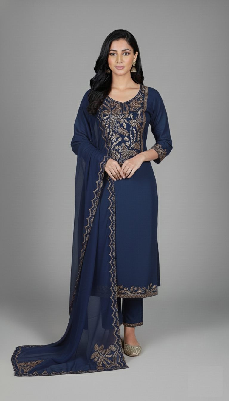 Mulmul Chanderi with Organza dupatta with Zari Embroidery Suit