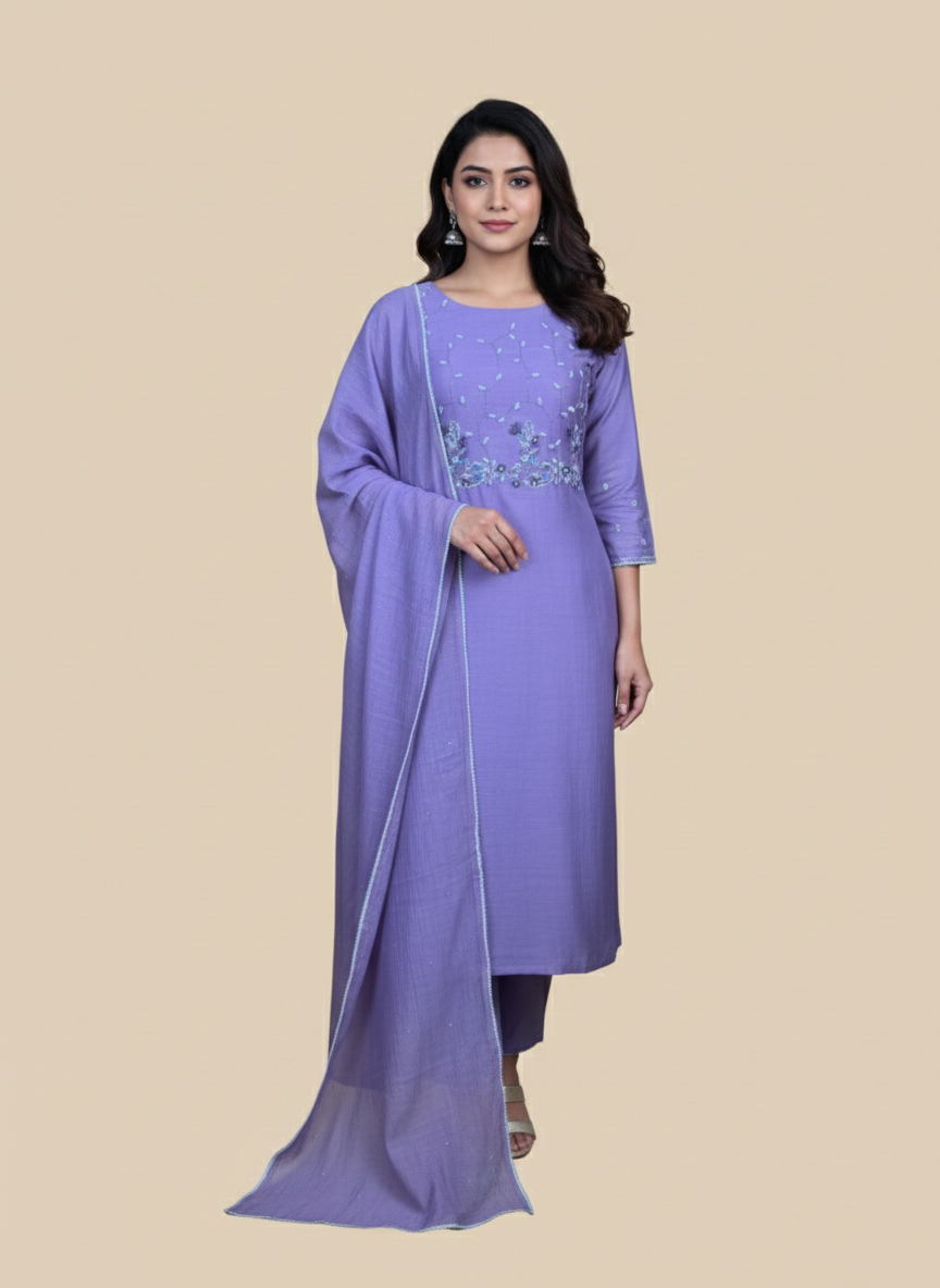 Mulmul Chanderi French Knot with Pearl Embroidery suit