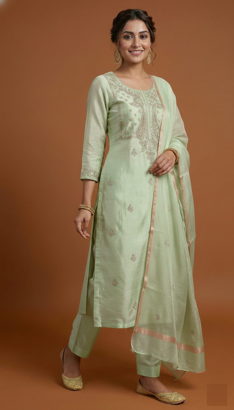 Mango Yellow Pure Tissue with Gotta Patti Embroidery Suit