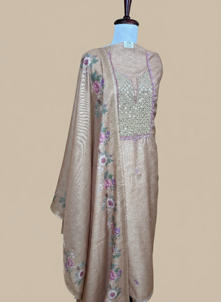 Chanderi Mirror thread Embroidery Suit