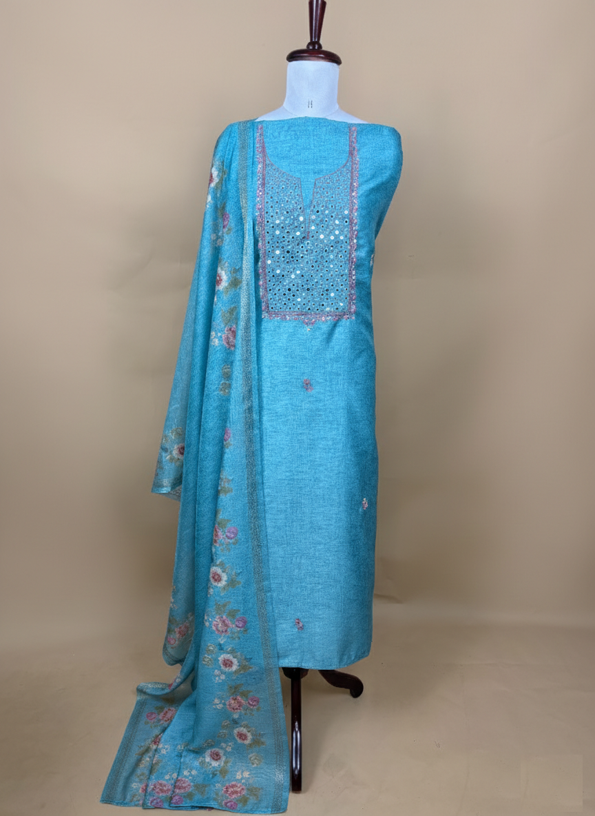 Chanderi Mirror thread Embroidery Suit