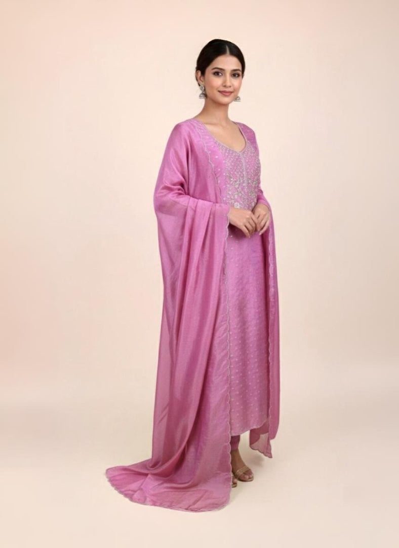 Pure Tissue with Banarasi Weave and Bead,Pearl and Zardozi Embroidery Suit