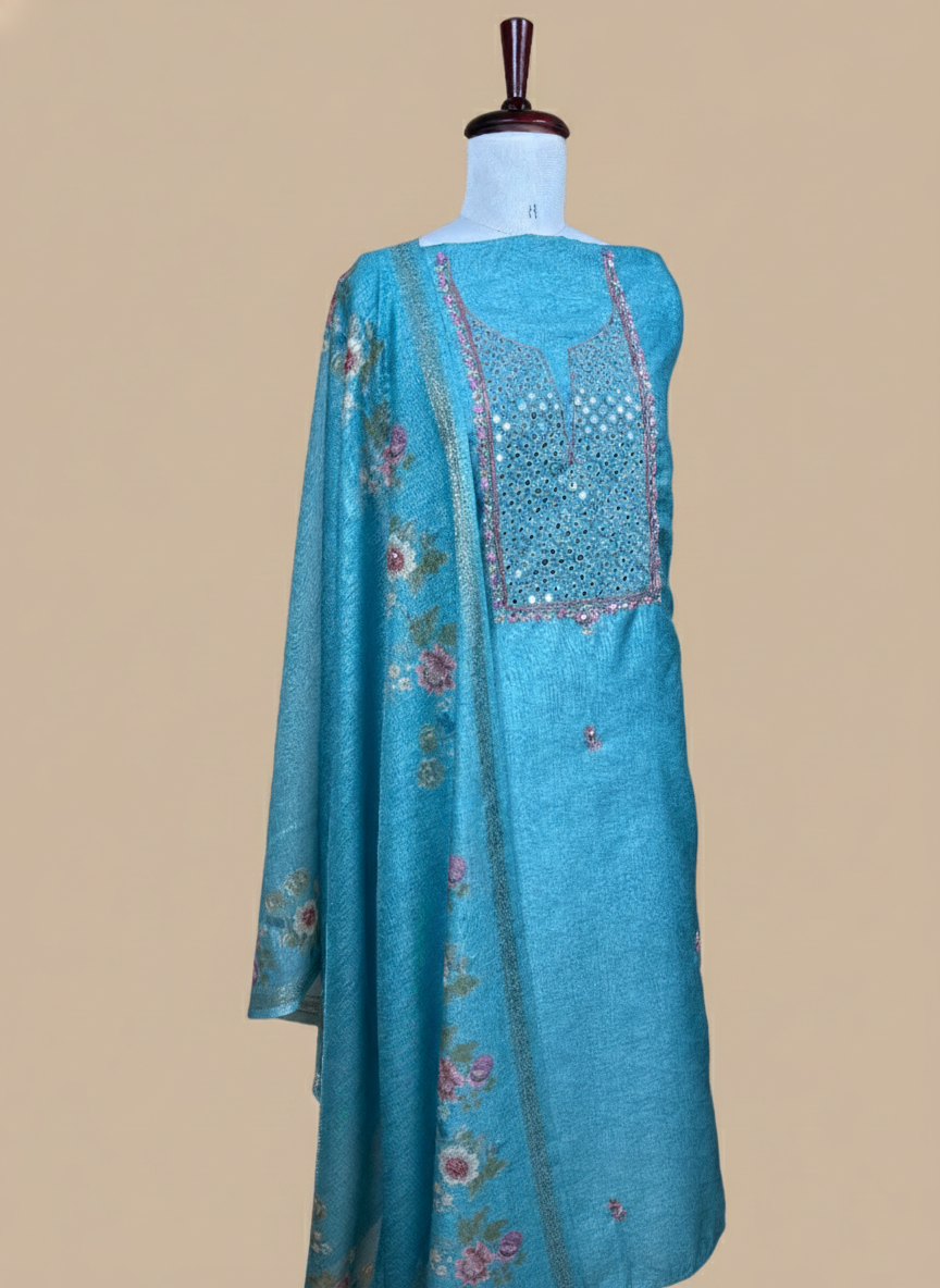 Chanderi Mirror thread Embroidery Suit