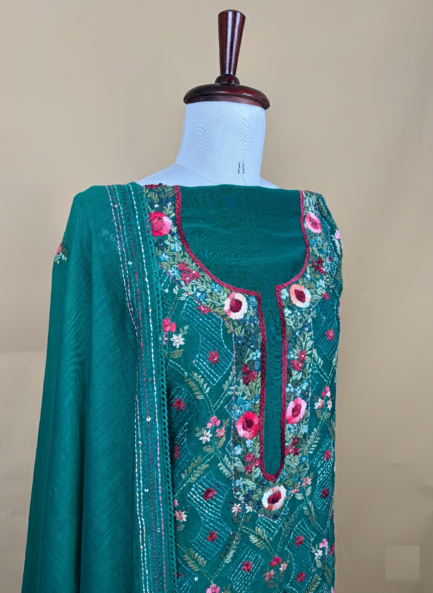 Pure Mulmul Chanderi Multicolor Kantha Hand Embroidery Suit