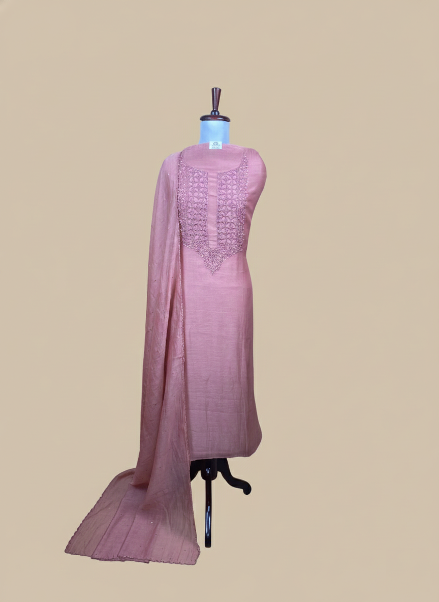 Mulmul Chanderi Sequence Thread and Pearl Embroidery Suit With Dupatta