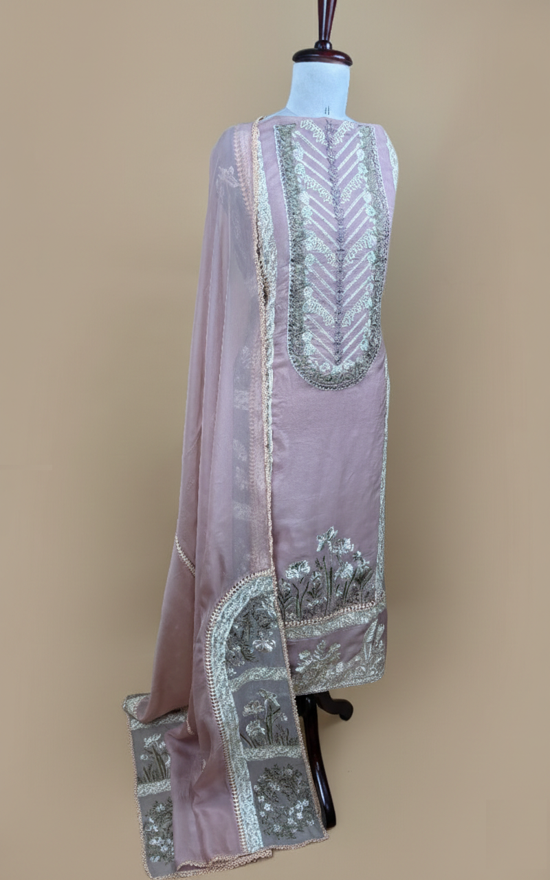 Pure Organza with Sequence ,Laces and Applique work Embroidery Suit