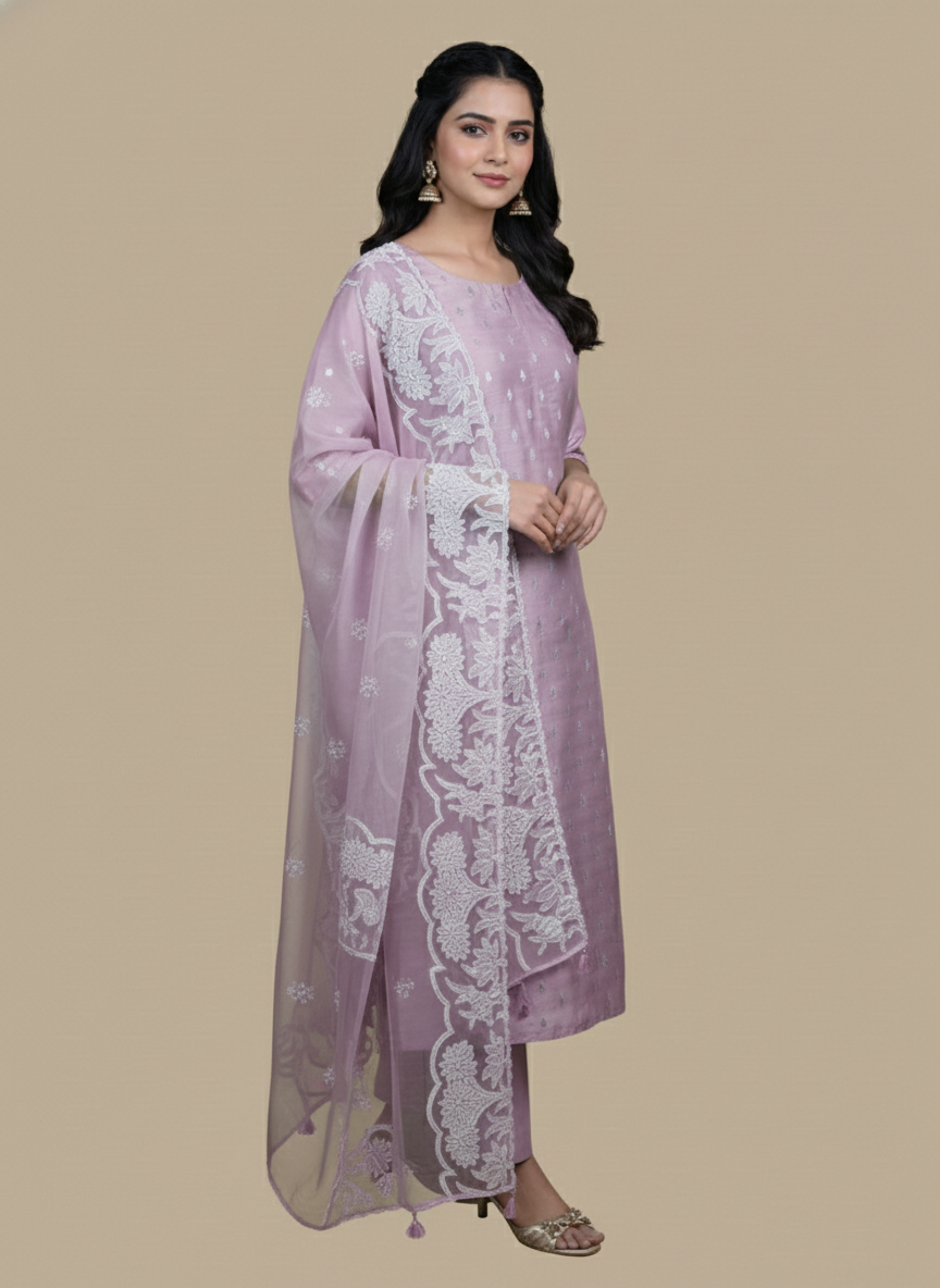 Mulmul chanderi Banarsi Weave Embroidery with Applique work on Dupatta