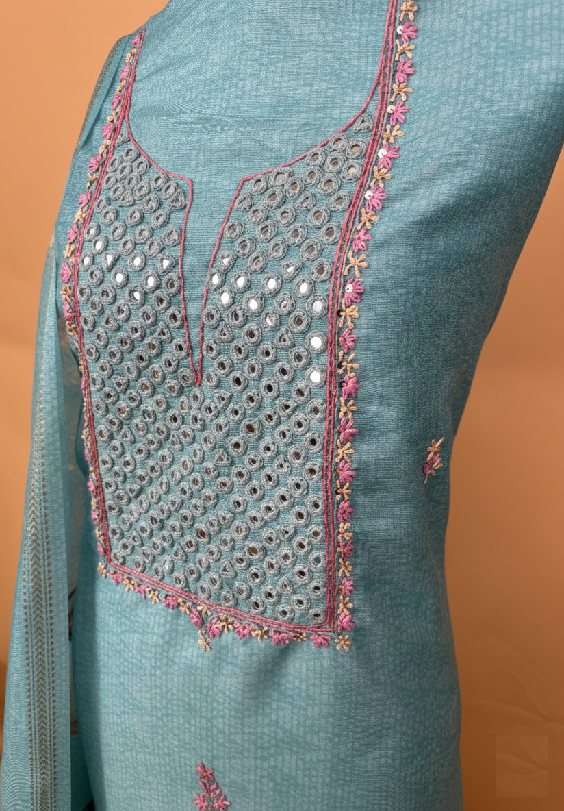 Chanderi Mirror thread Embroidery Suit