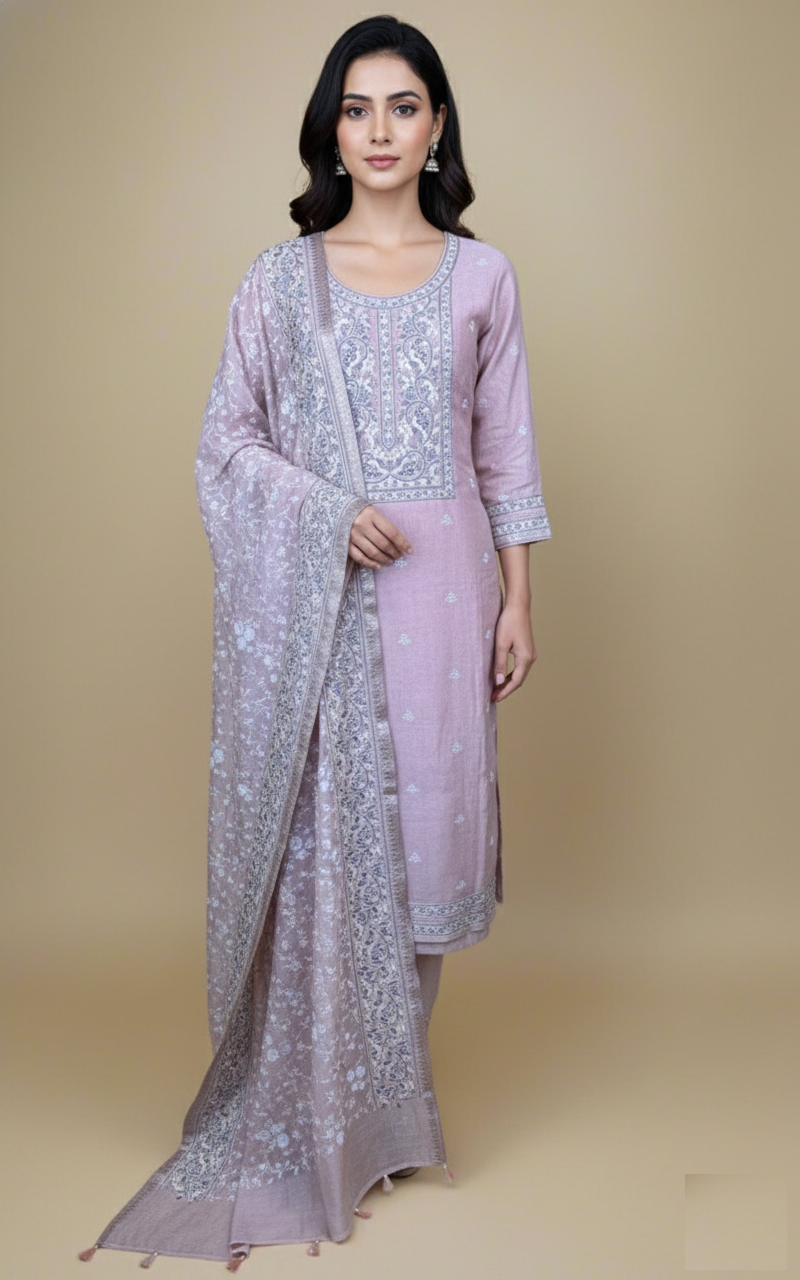 Pure Mulmul Chanderi Embroidery Suit with Dupatta