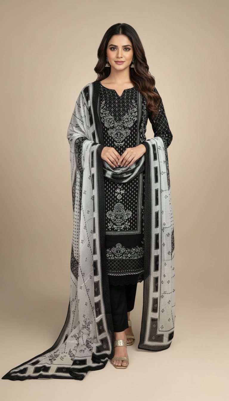 Anita Dongre inspired Muslin Unstitched Suit with highlights on digital print - SO - 1