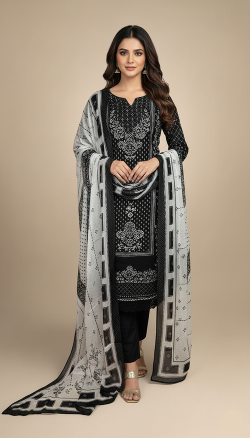 Anita Dongre inspired Muslin Unstitched Suit with highlights on digital print - SO - 1