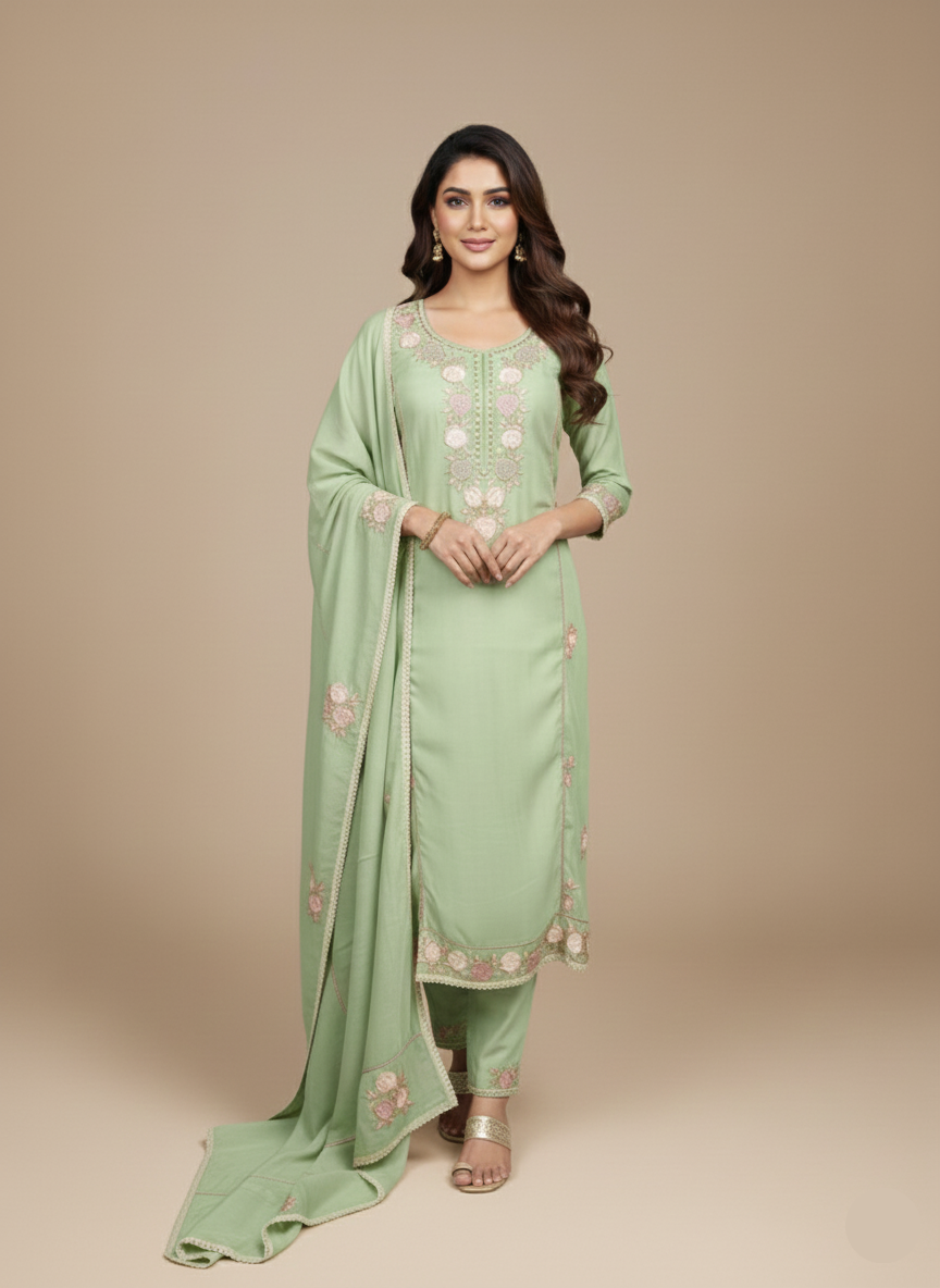 Mulmul Chanderi Suit with Kashmiri Embroidery