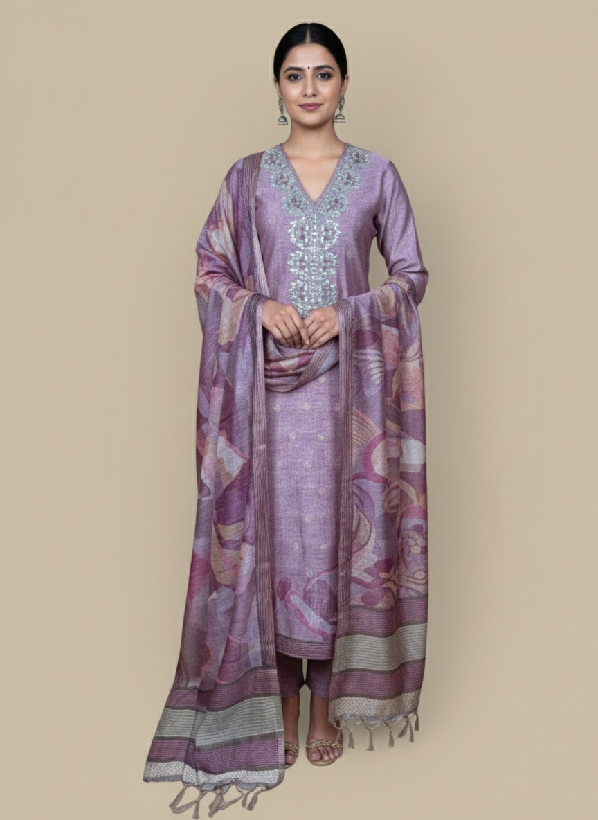 Chanderi with Gotta Patti and Pearl embroidery Suit