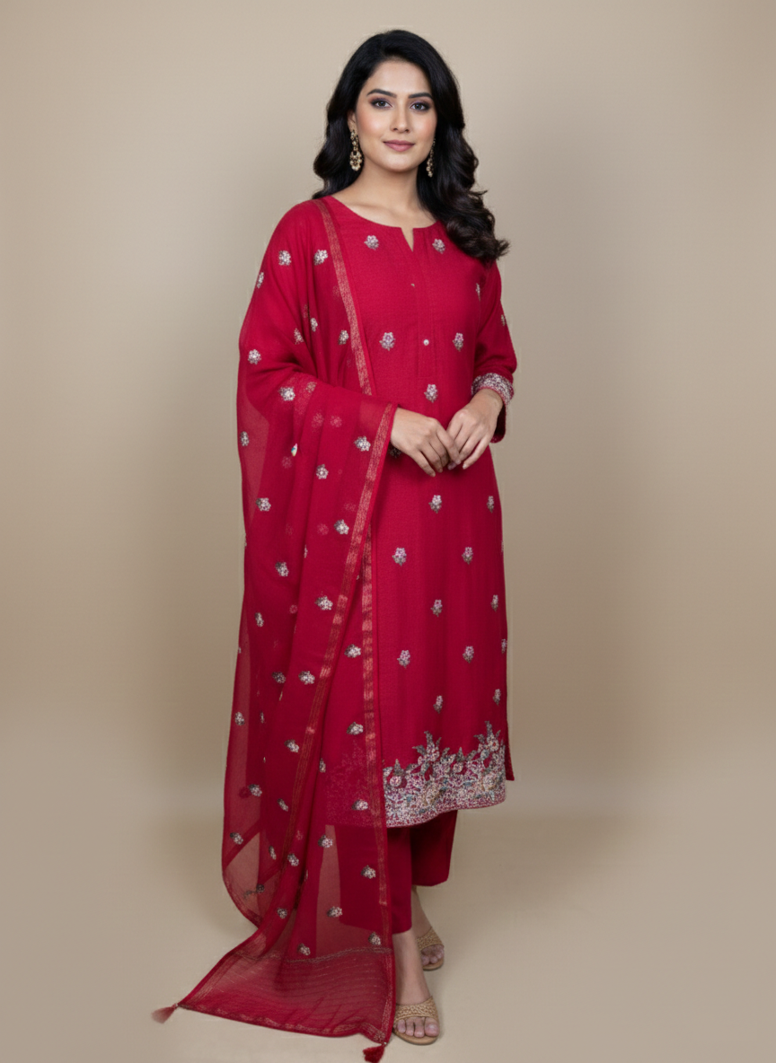 Pure Mulmul Chanderi Multicolor Floral Embroidery Suit