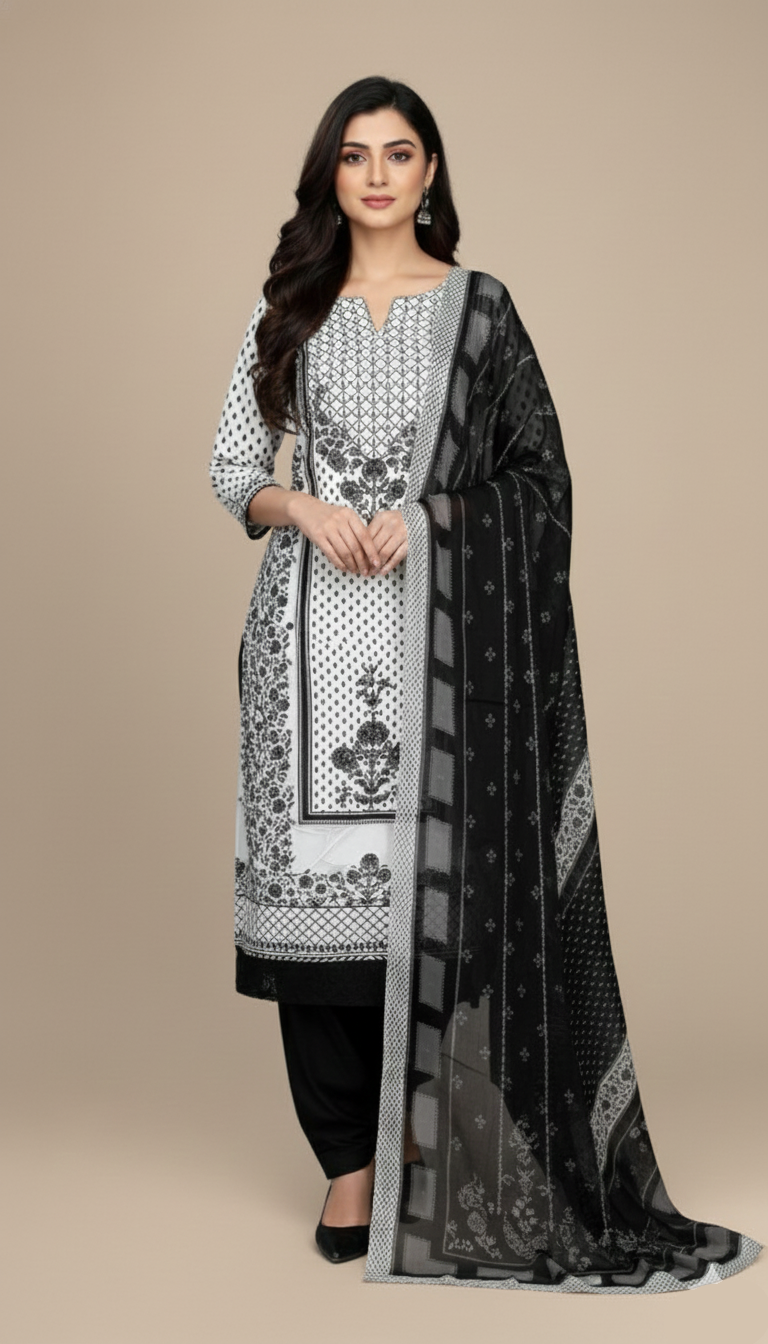 Anita Dongre inspired Muslin Unstitched Suit with highlights on digital print - 2