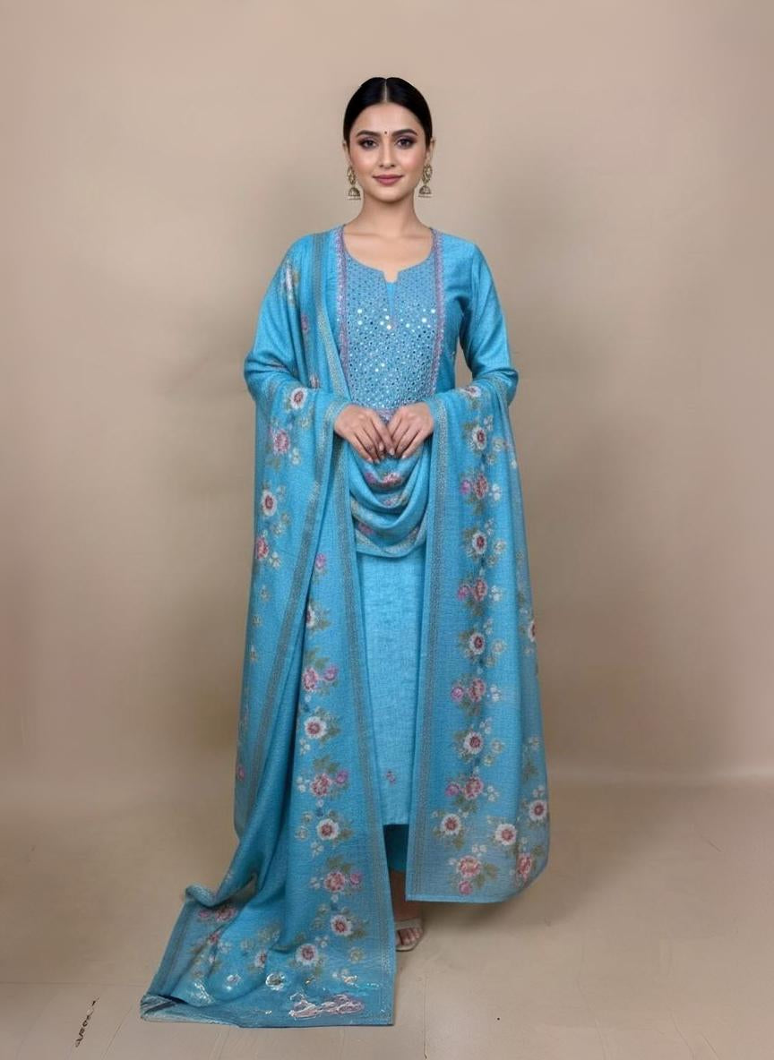 Chanderi Mirror thread Embroidery Suit
