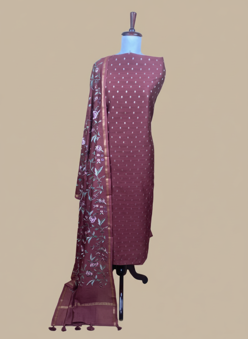 Mulmul Chanderi Banarasi Weave Embroidery with Floral Dupatta