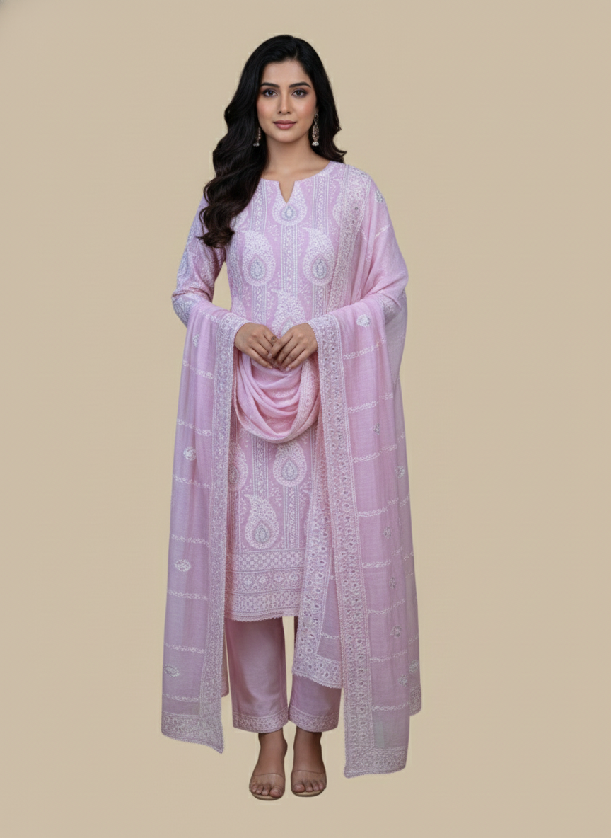 Mulmul Chanderi Silver Highlight with Thread Embroidery Suit