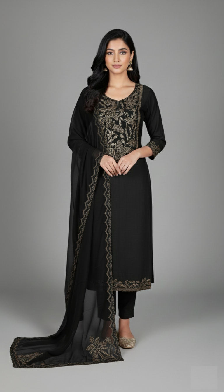 Mulmul Chanderi with Organza dupatta with Zari Embroidery Suit