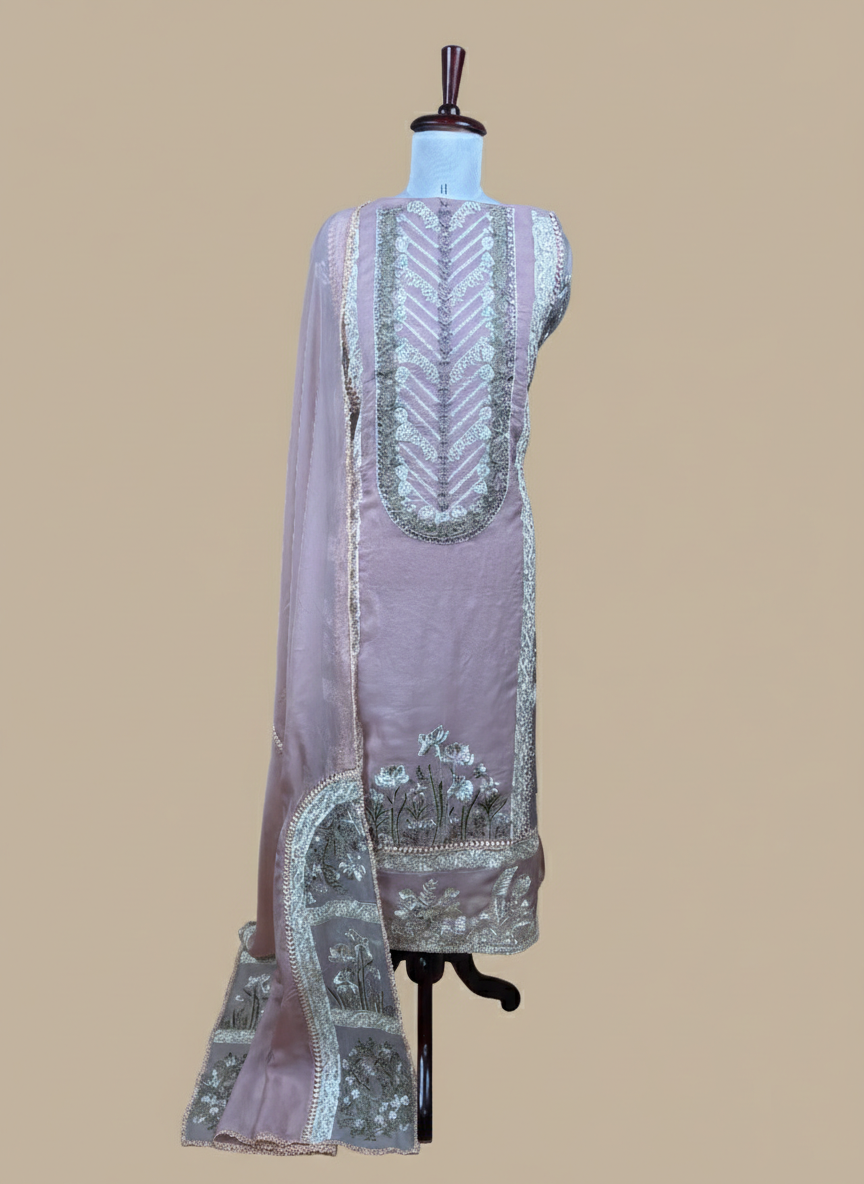 Pure Organza with Sequence ,Laces and Applique work Embroidery Suit