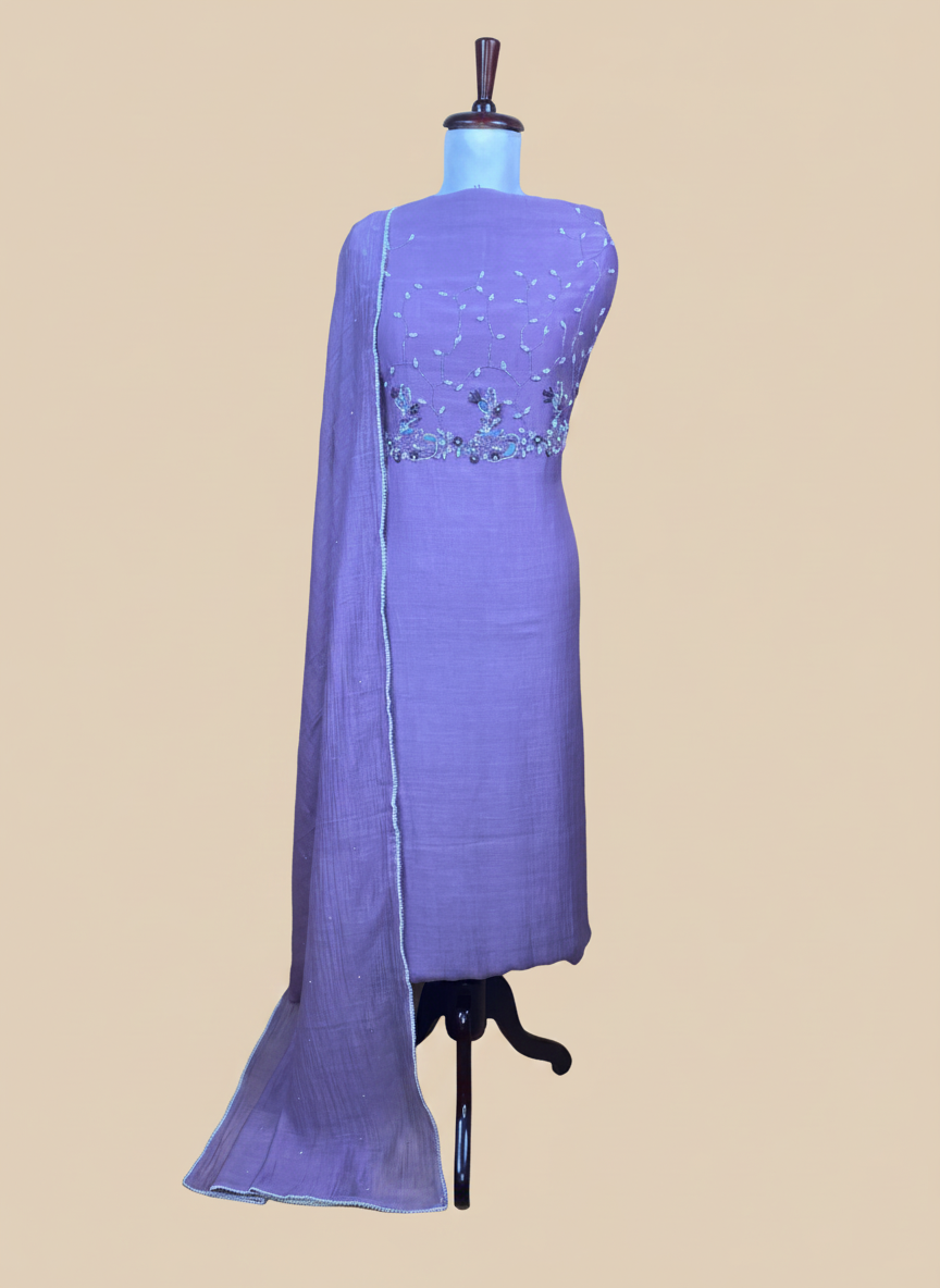 Mulmul Chanderi French Knot with Pearl Embroidery suit