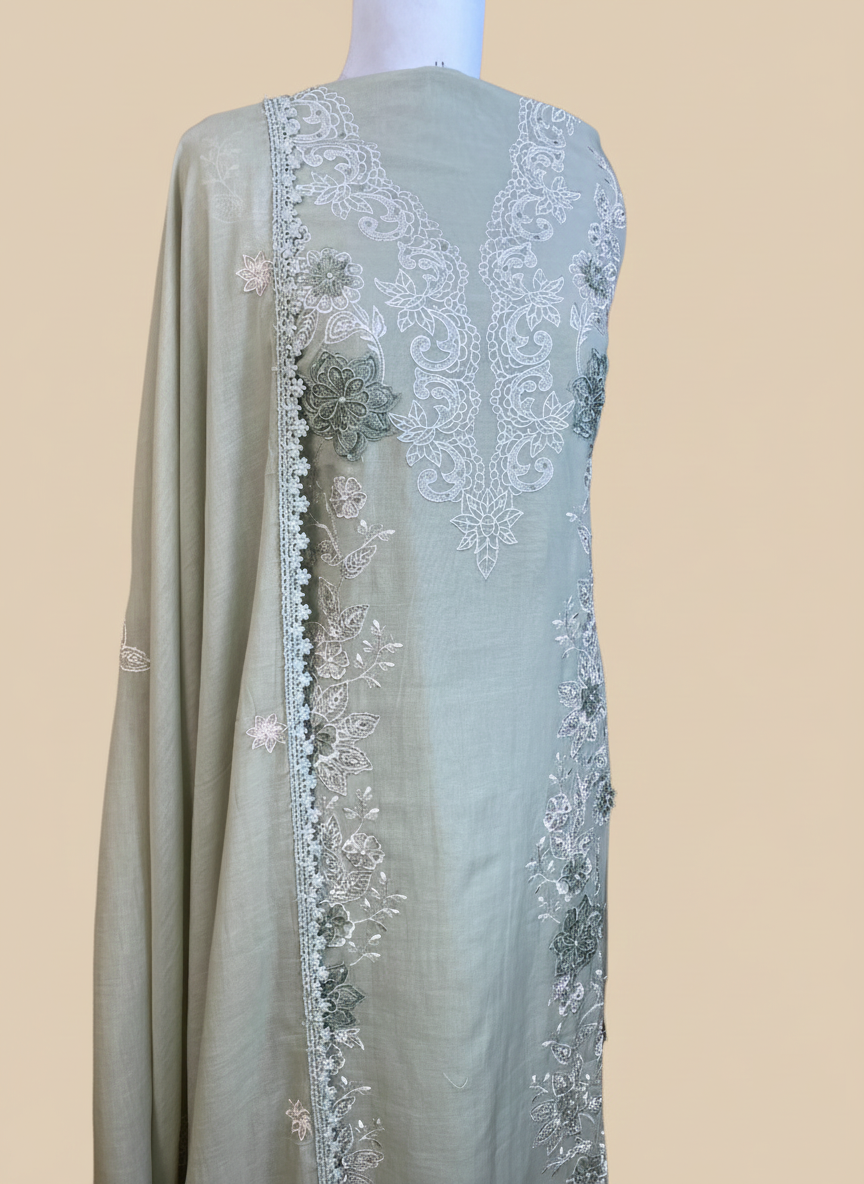 Mulmul Chanderi Thread  Embroidery with Pearl Work Suit