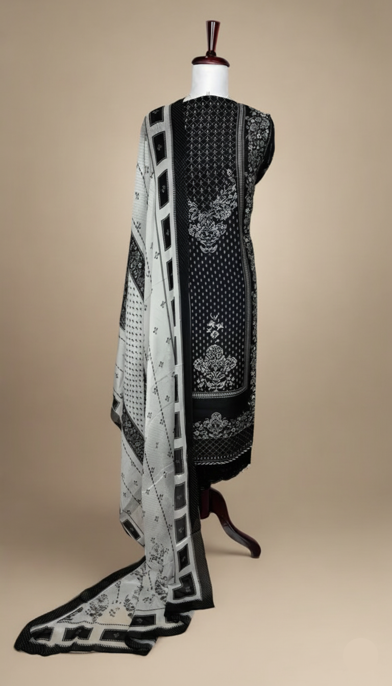 Anita Dongre inspired Muslin Unstitched Suit with highlights on digital print - SO - 1