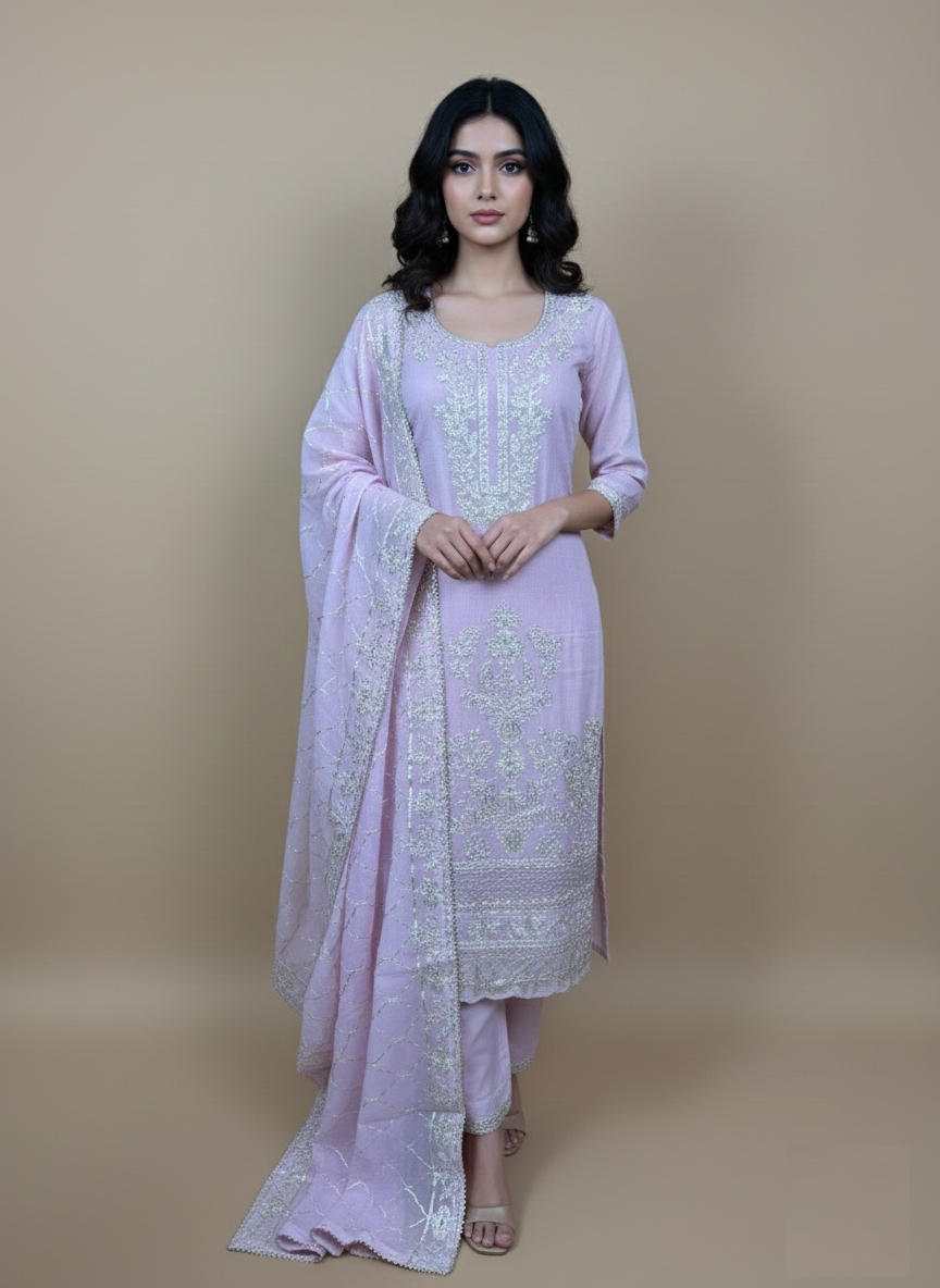 Mulmul Chanderi Gotta Patti Suit with Dupatta