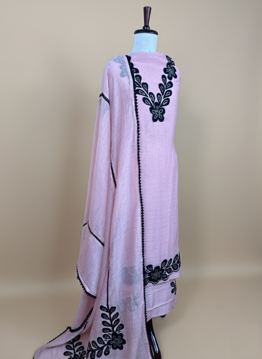 Pure Mulmul Chanderi Applique Embroidery Suit