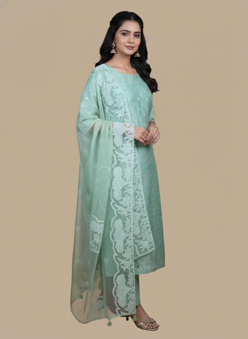 Mulmul chanderi Banarsi Weave Embroidery with Applique work on Dupatta