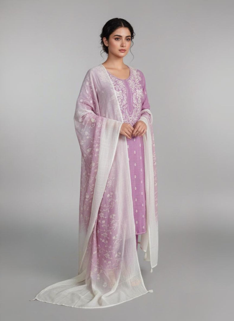 Pure Mulmul Chanderi Ombre Shade with White Crosstitch Embroidery