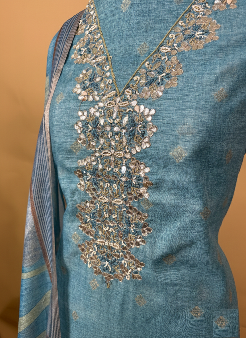 Chanderi with Gotta Patti and Pearl embroidery Suit