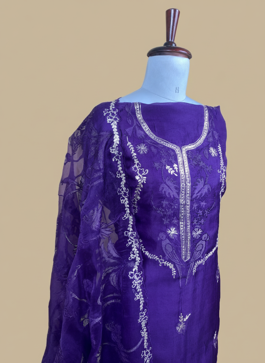 Pure Organza with Pitta Applique Hand embroidery Suit