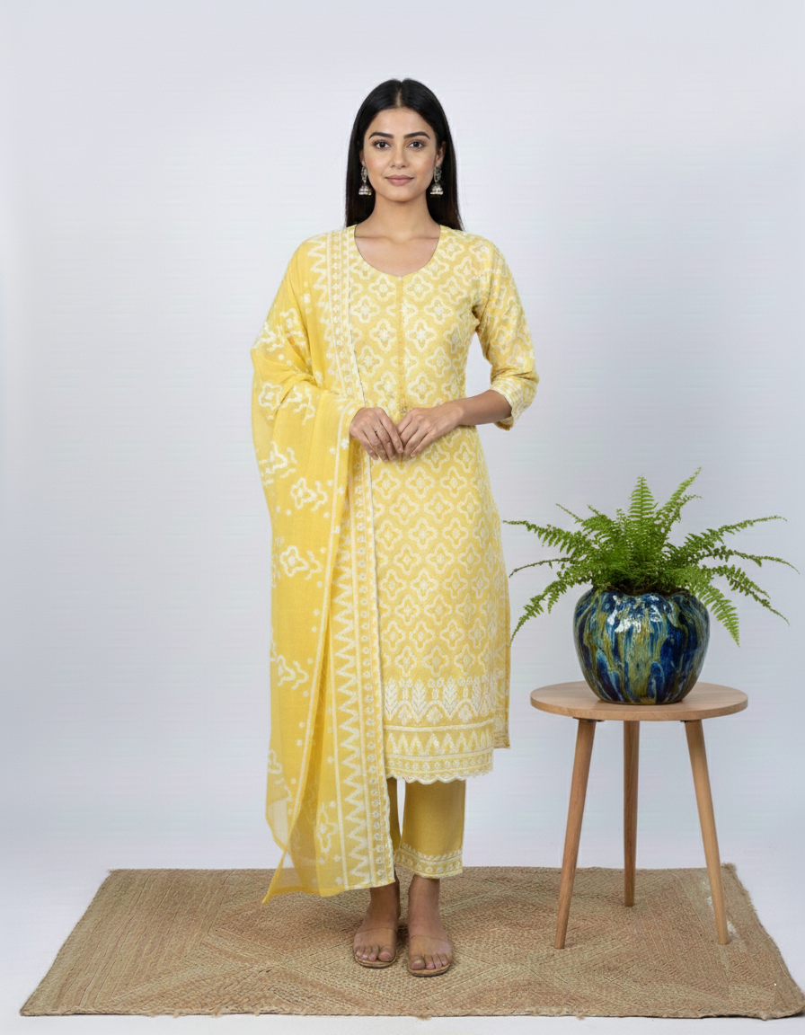 Pure Mulmul Chanderi Applique Embroidery Suit