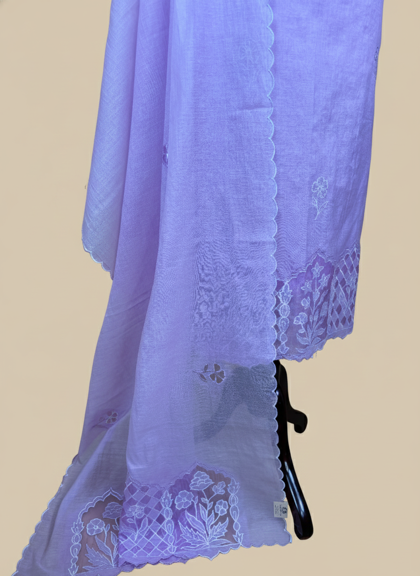 Lilac Mulmul Chanderi with Applique Thread Embroidery Suit