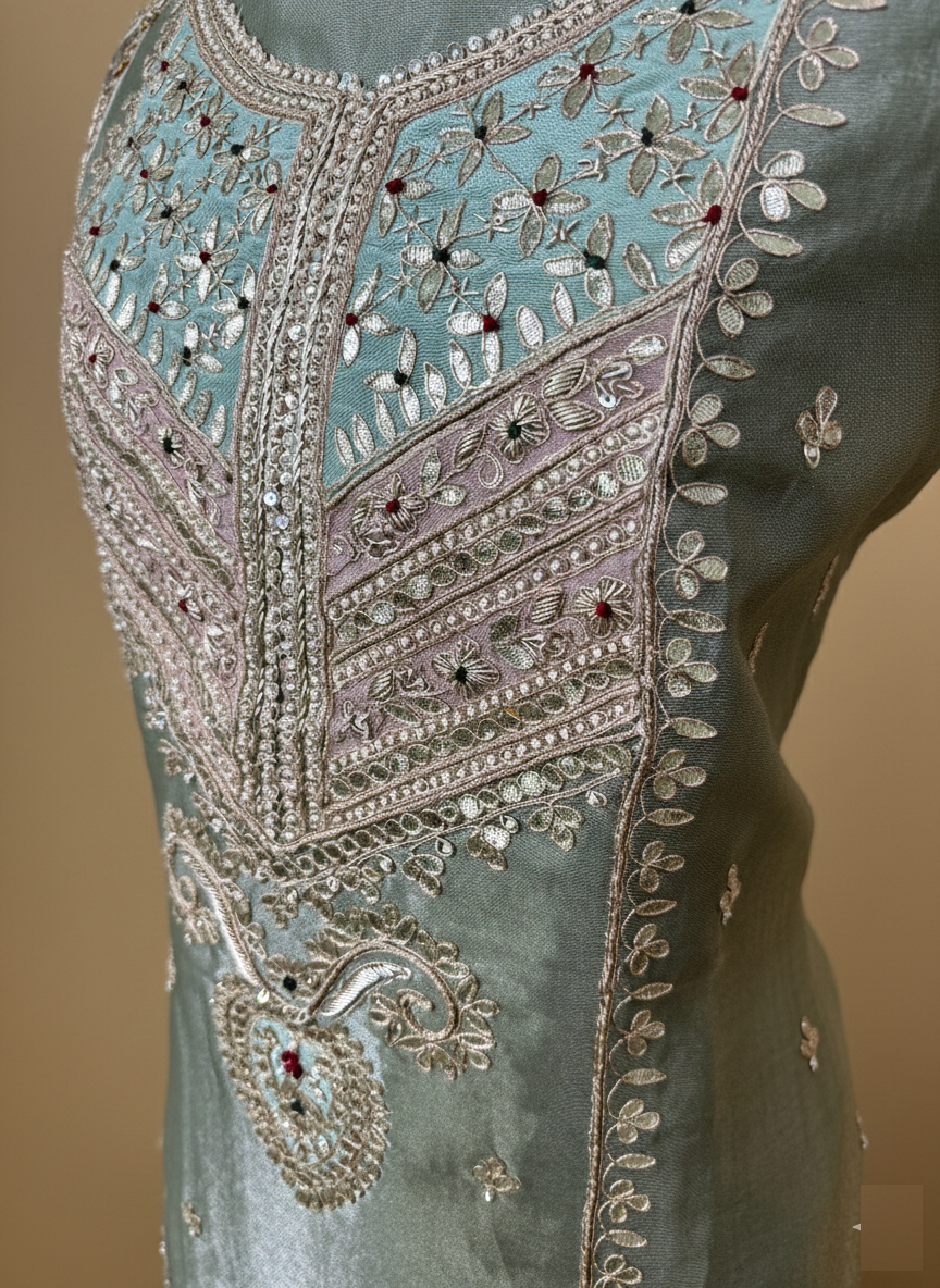Pure Tissue Handwork Gotta Patti with Zardozi Pearl Suit
