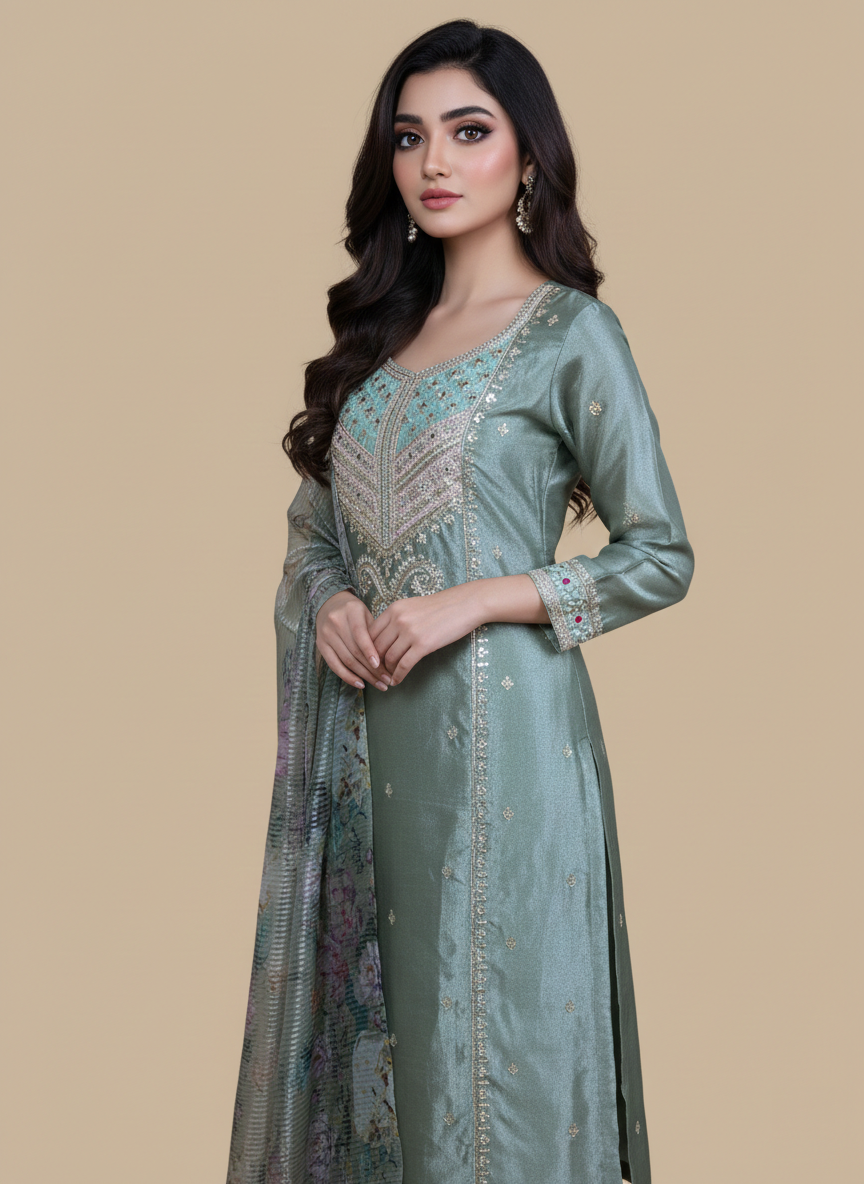 Pure Tissue Handwork Gotta Patti with Zardozi Pearl Suit