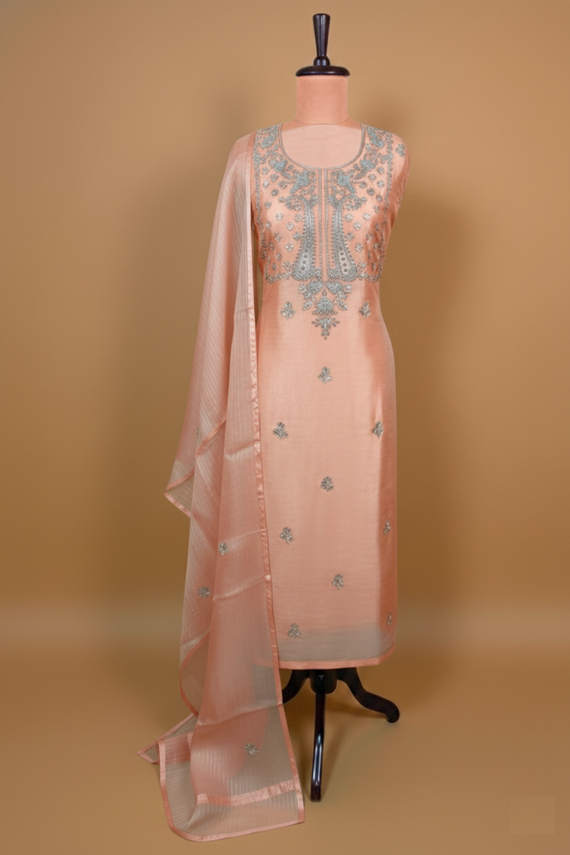 Mango Yellow Pure Tissue with Gotta Patti Embroidery Suit