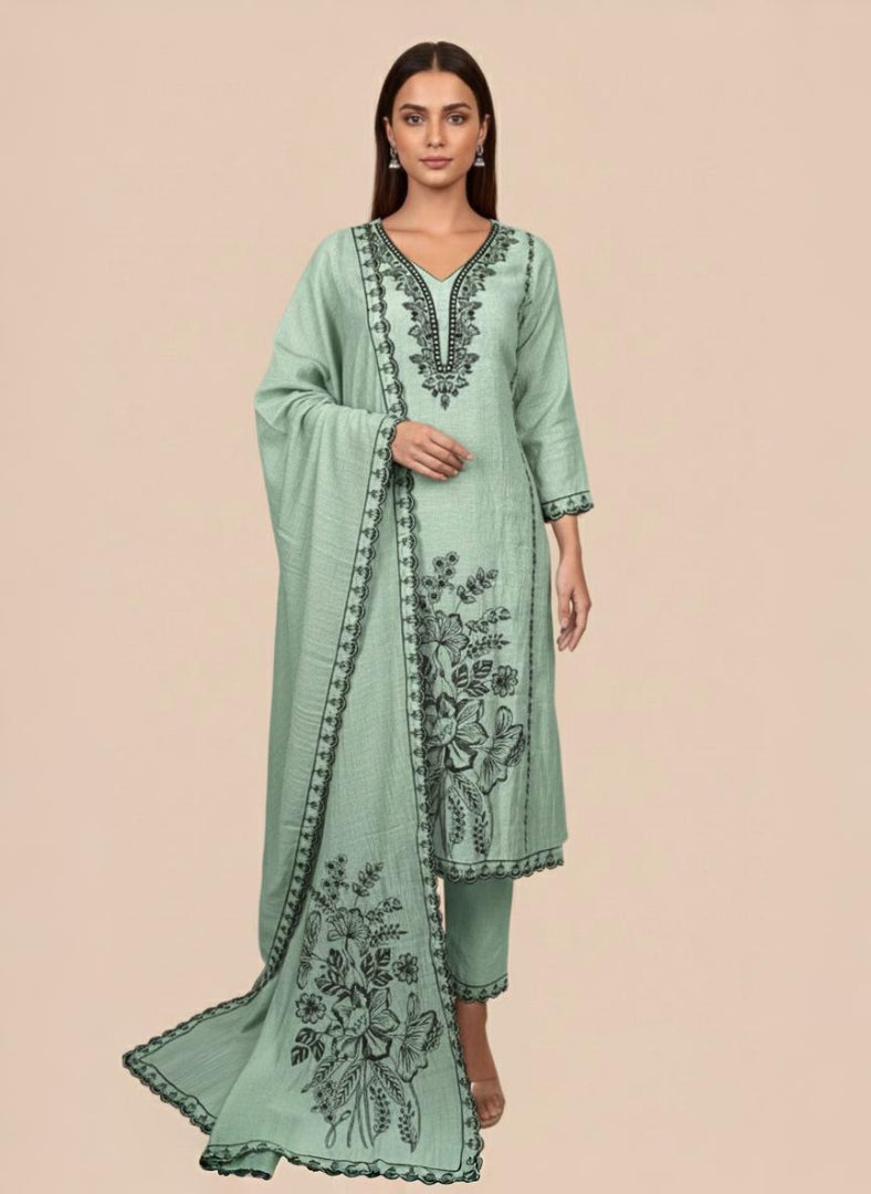 Mulmul Chanderi with Black Thread Embroidery Suit