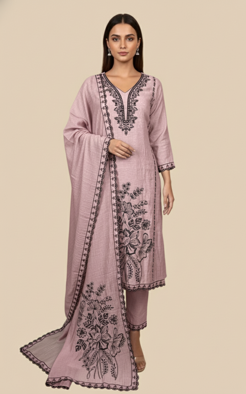 Mulmul Chanderi with Black Thread Embroidery Suit