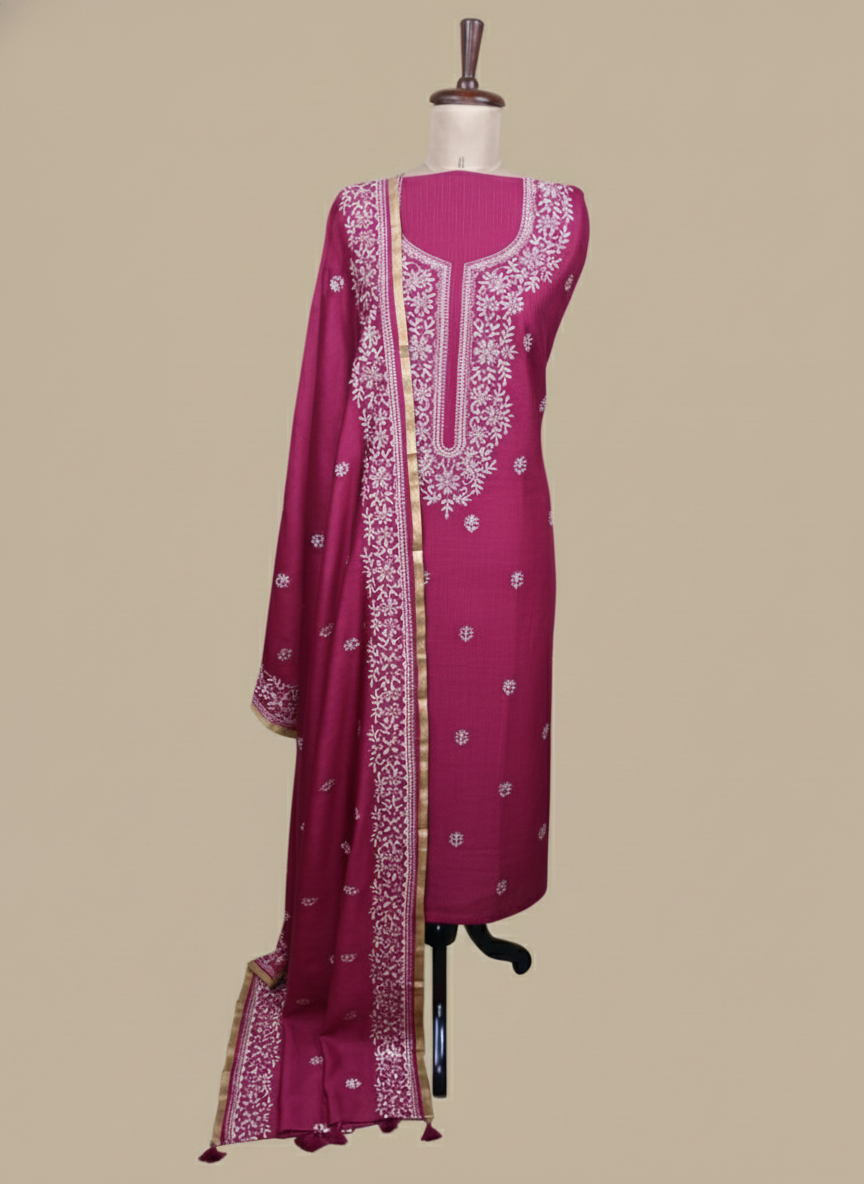 Mulmul Chanderi Sequence and floral work Embroidery Suit