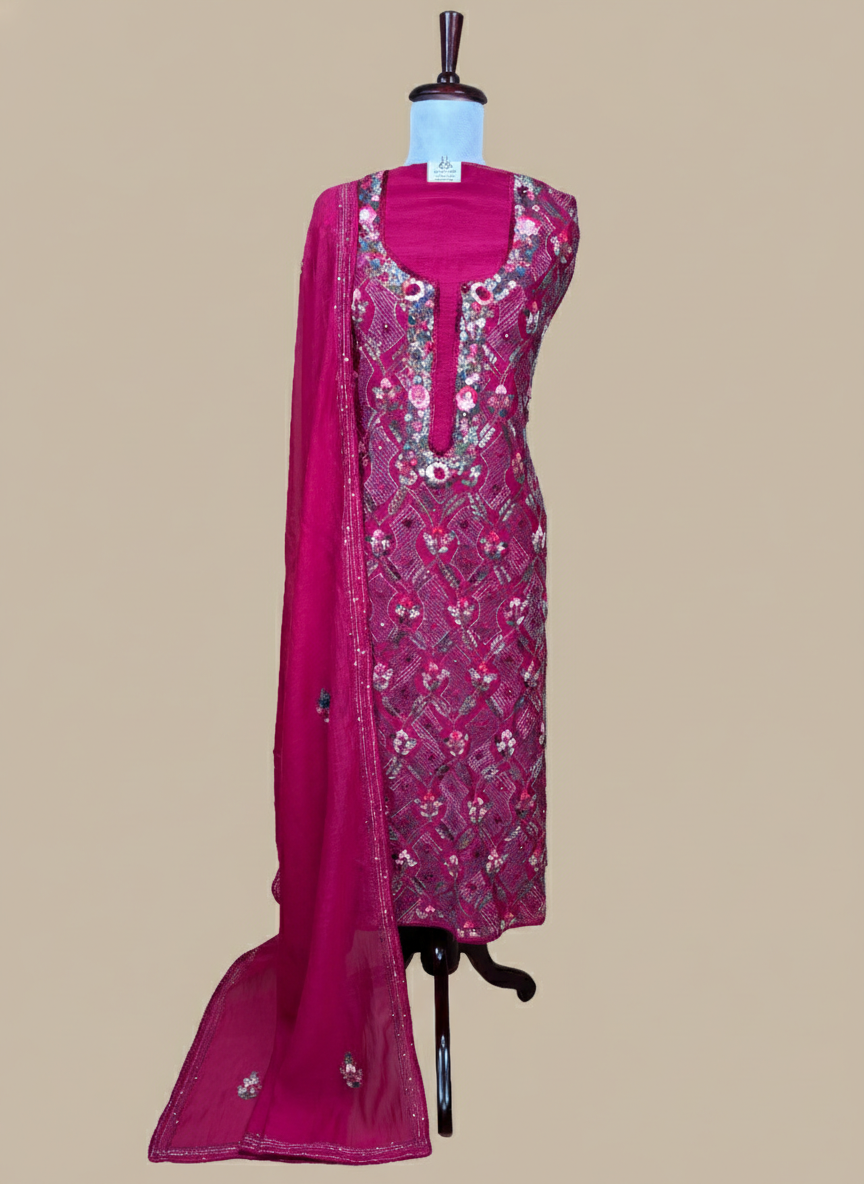 Pure Mulmul Chanderi Multicolor Kantha Hand Embroidery Suit